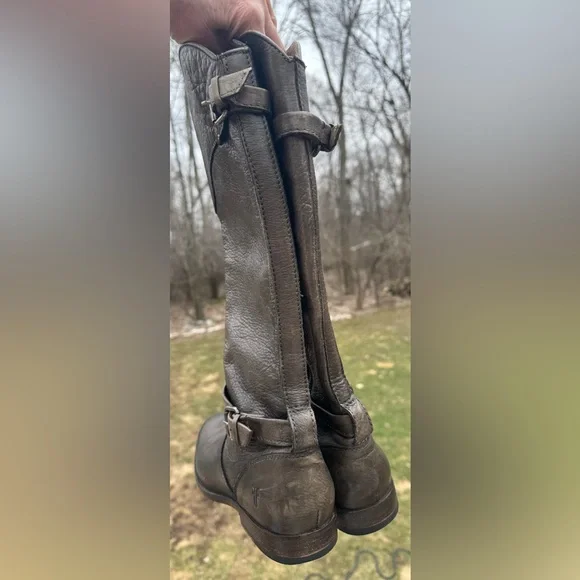 Frye Engineer Boots Brown Leather Moto Harness Mid Calf Distressed 7.5 B - Picture 9 of 16